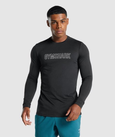 Koszulki Gymshark Arrival Long Sleeve Grafiką Męskie Czarne | PL 714VPS